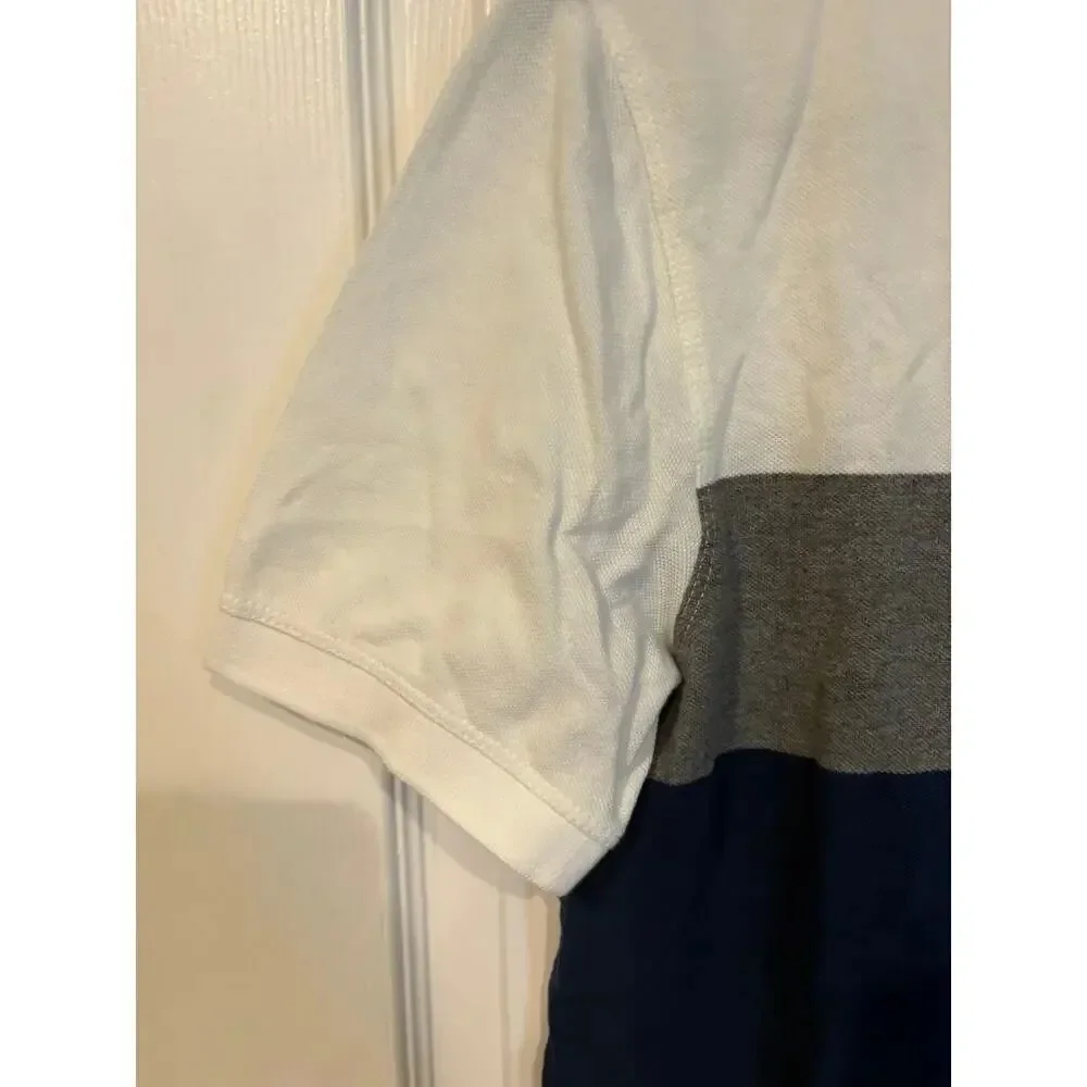 Banana Republic Organic Cotton Pique Polo Colorblock White Gray Blue Small